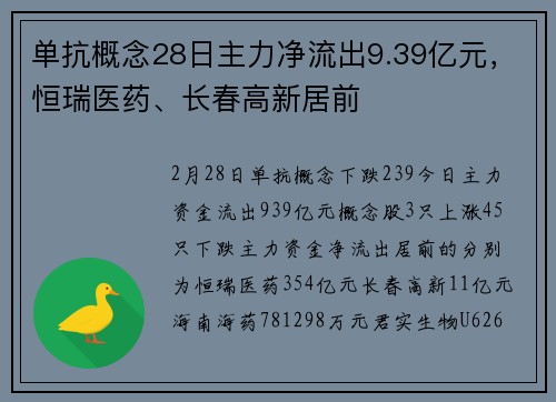 单抗概念28日主力净流出9.39亿元,恒瑞医药、长春高新居前