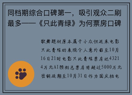 同档期综合口碑第一,吸引观众二刷最多——《只此青绿》为何票房口碑双收