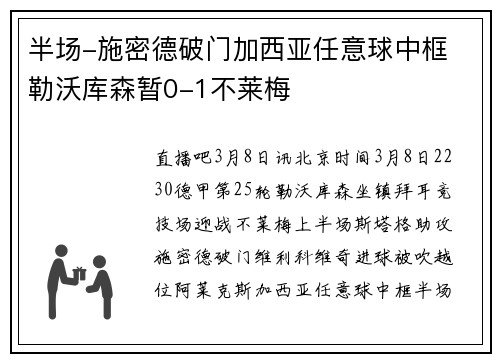 半场-施密德破门加西亚任意球中框 勒沃库森暂0-1不莱梅