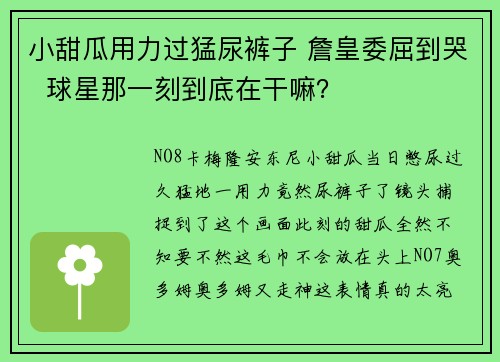 小甜瓜用力过猛尿裤子 詹皇委屈到哭  球星那一刻到底在干嘛？