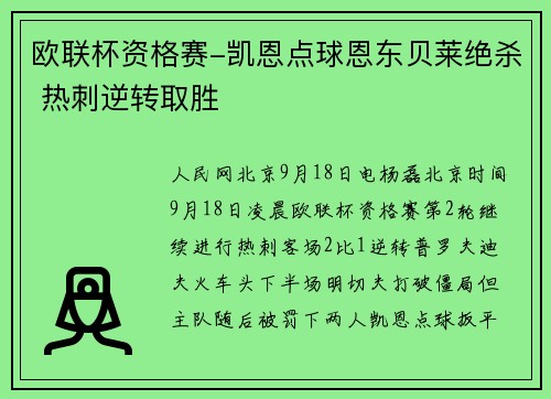 欧联杯资格赛-凯恩点球恩东贝莱绝杀 热刺逆转取胜
